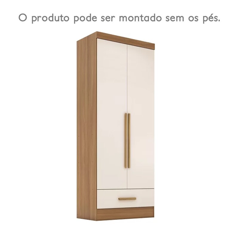 Guarda-Roupa Solteiro Solteiro Smart Plus 2 Portas 1 Gaveta Larg. 0.85m (GR2123) Cinamomo/Off Com Pés Rodial Móveis - Imagem 10