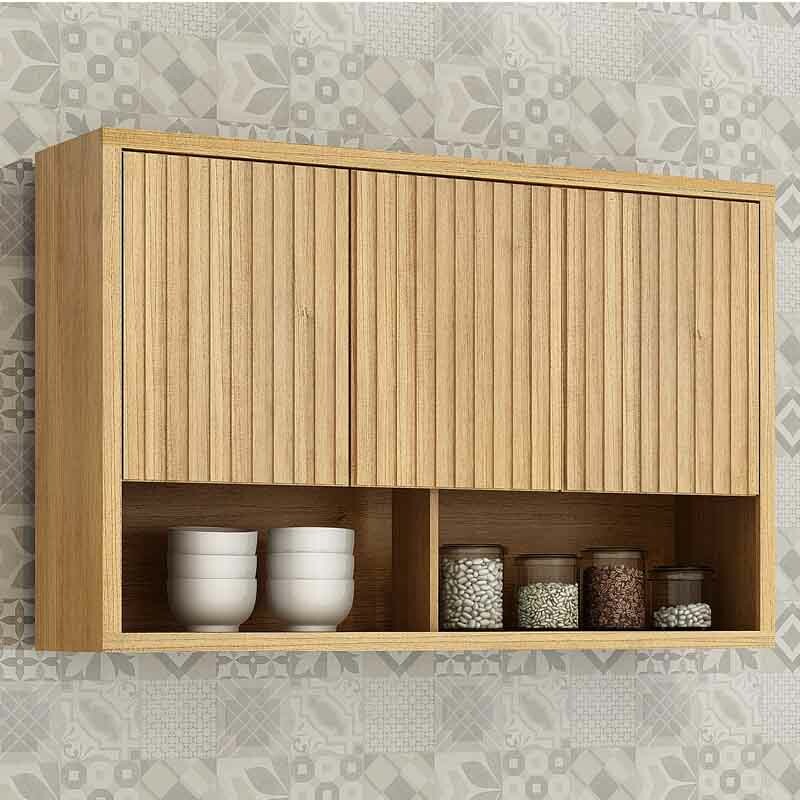 Cozinha Torino 3 Peças Paneleiro + Balcão + Aéreo Cinamomo/Off - Valdemoveis - Imagem 8