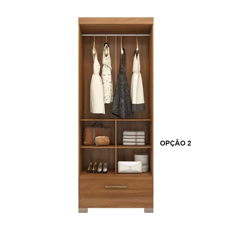 Guarda-Roupa Solteiro Solteiro Smart Plus 2 Portas 1 Gaveta Larg. 0.85m (GR2123) Cinamomo/Off Com Pés Rodial Móveis - Imagem 4