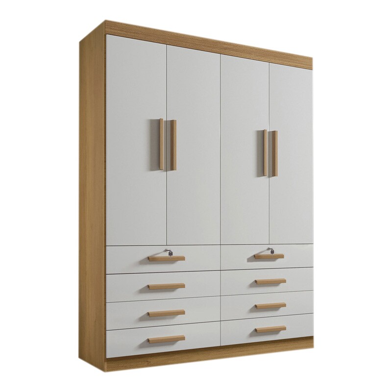 Guarda-Roupa Solteiro Mônaco 4 Portas 8 Gavetas Cinamomo/Off Larg. 1.60m D Doro