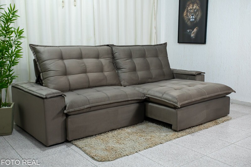 Sofá Retrátil Reclinável Atenas 2.90m Veludo Cinza 813 D33 e Molas Ensacadas - Imagem 7
