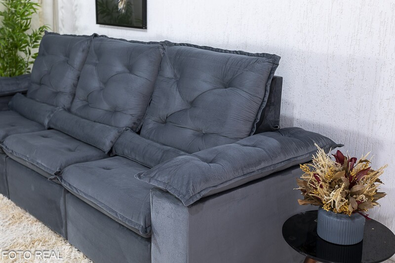 Sofá Retrátil Reclinável 2.70m Roma Veludo Cinza 20 - D28 Soft - Imagem 7