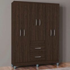 Guarda-Roupa Casal Milão 6 Portas 2 Gavetas C/Pés Larg. 1.35m Chocolate Poquema