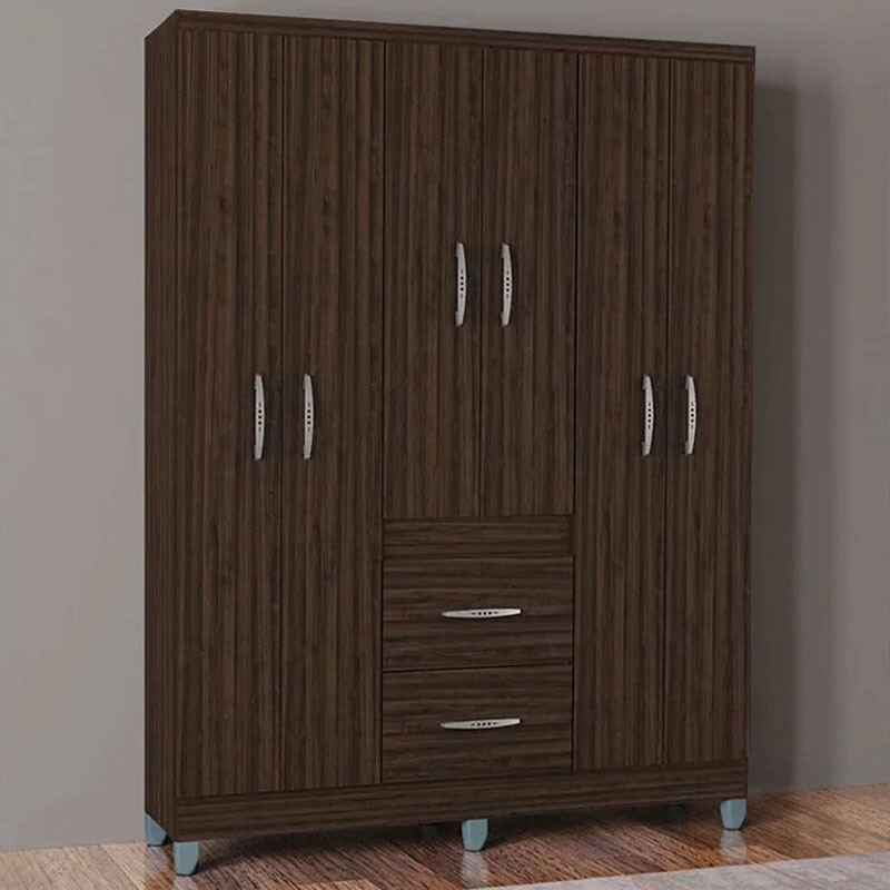 Guarda-Roupa Casal Milão 6 Portas 2 Gavetas C/Pés Larg. 1.35m Chocolate Poquema