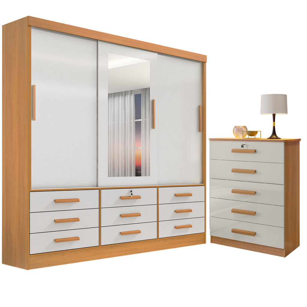 Guarda-Roupa 3 Portas Meridian + Cômoda Ipanema Cinamono/Off White – D’DORO MÓVEIS - Imagem 2