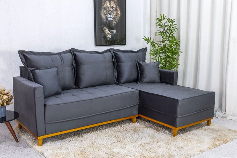 Sofá 3 Lug. Com Chaise Lado Esquerdo Milão Larg. 2.30m Veludo Cinza 814 - Molas Ensacadas - Imagem 2