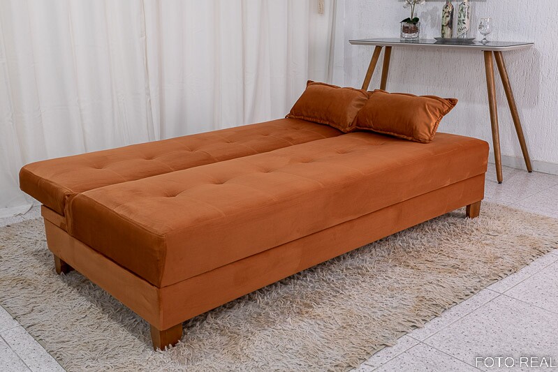 Sofá Cama Arpoador Veludo Terracota 12116 Larg. 1.85m - Imagem 5