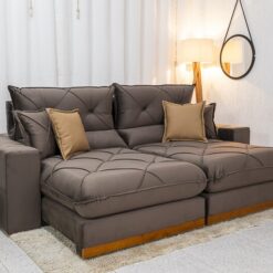 Sofá Retrátil Reclinável 2.50m Gran Bello Veludo Marrom - D33 e Molas Ensacadas