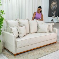 Sofá 3 lugares Vican Larg. 2.00m Linho Bege 5044 Molas Bonnel