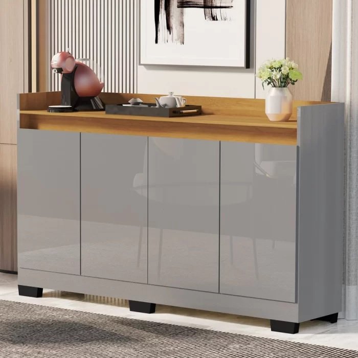 Buffet 4 Portas Real Cinza/Mel - MÓVEIS PRIMUS