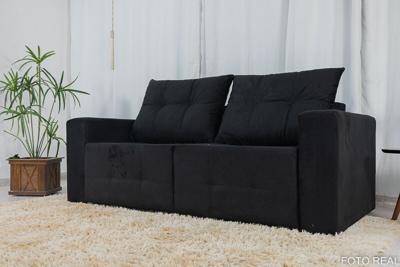 Sofá Retrátil 3 Lugares Havaí Larg. 1.80m Veludinho Preto 17 - Imagem 5