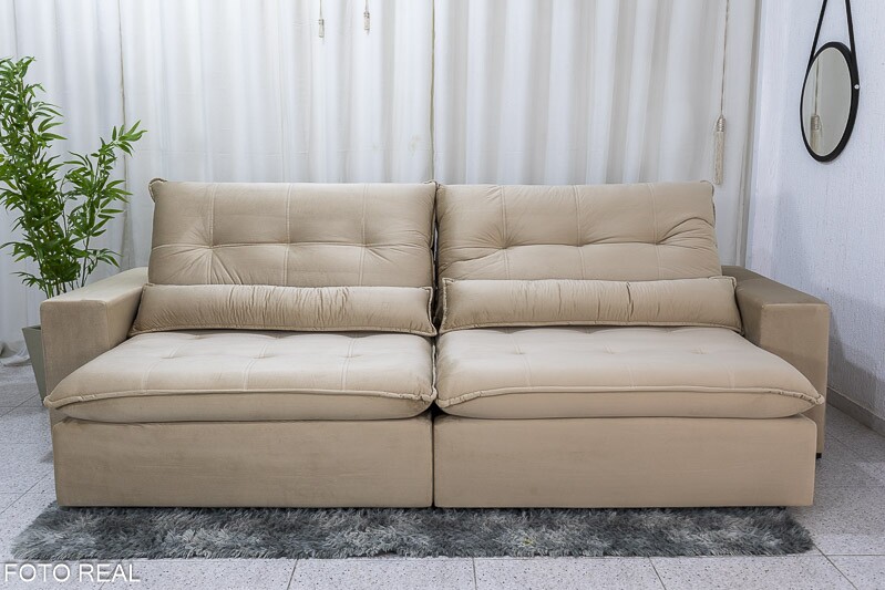 Sofá Retrátil Reclinável 2.90m Máximo Veludinho Bege E18 - D28 Soft - Imagem 4