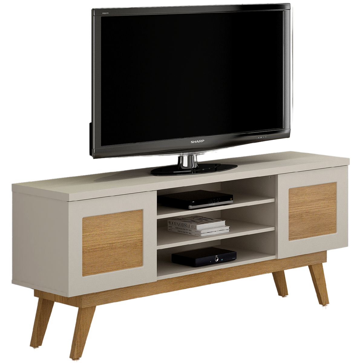 Rack até 65" Detroit Off White/Cinamono - VALDEMÓVEIS - Imagem 2