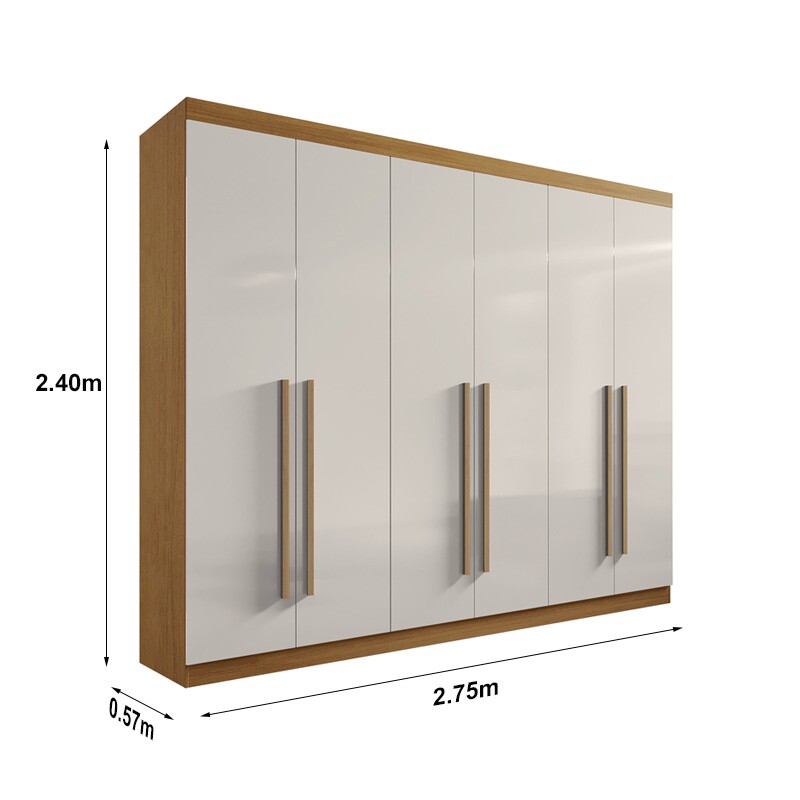 Guarda-Roupa Casal Da Vinci Plus 6 portas 6 Gavetas Cinamomo/Off White MDF Larg. 2.75m D Doro - Imagem 4