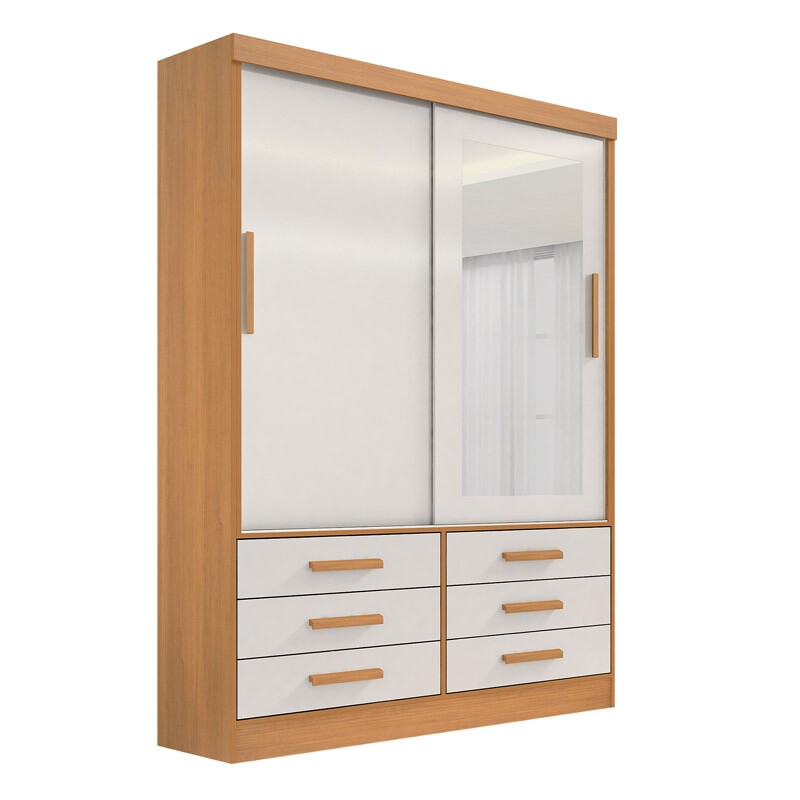 Guarda-Roupa Solteiro Meridian Plus 2 Portas 6 Gavetas Cinamomo/Off White Larg. 1.35m D Doro