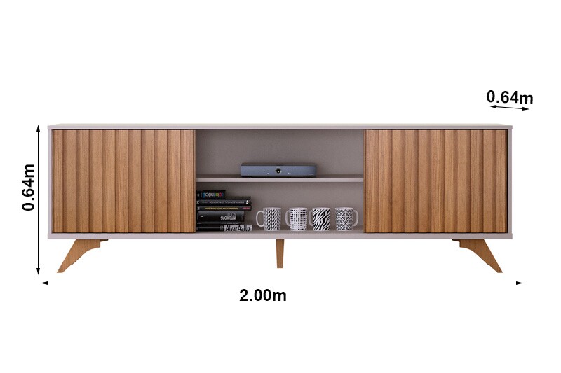 Rack Bancada Manaus Ripado para Tv até 65" Larg. 2.00m Off White/Cinamomo - Valdemoveis - Imagem 2