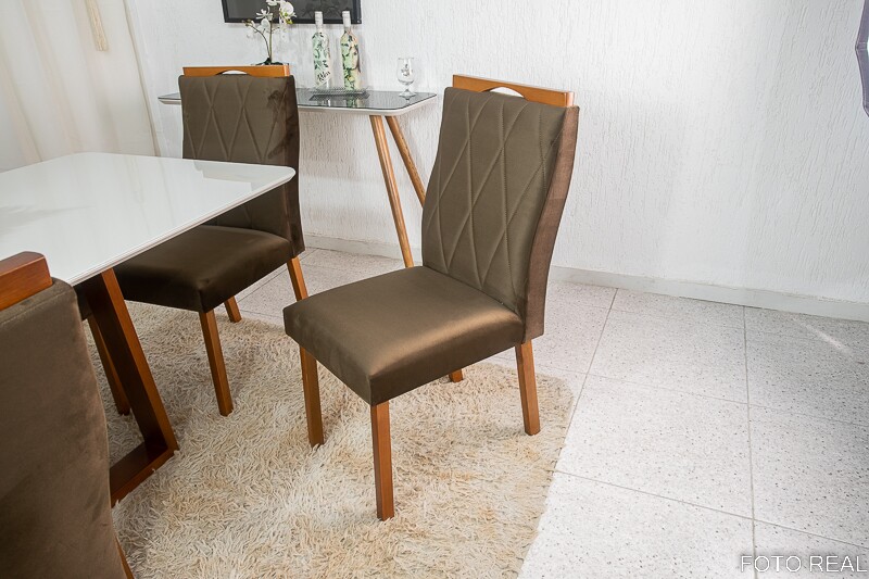 Mesa de Jantar Pedro Mel Vidro Off 160×80 6 Cadeiras Lisboa Veludo Marrom 509 Madeira Maciça Art Assento - Entregue Montada - Imagem 4
