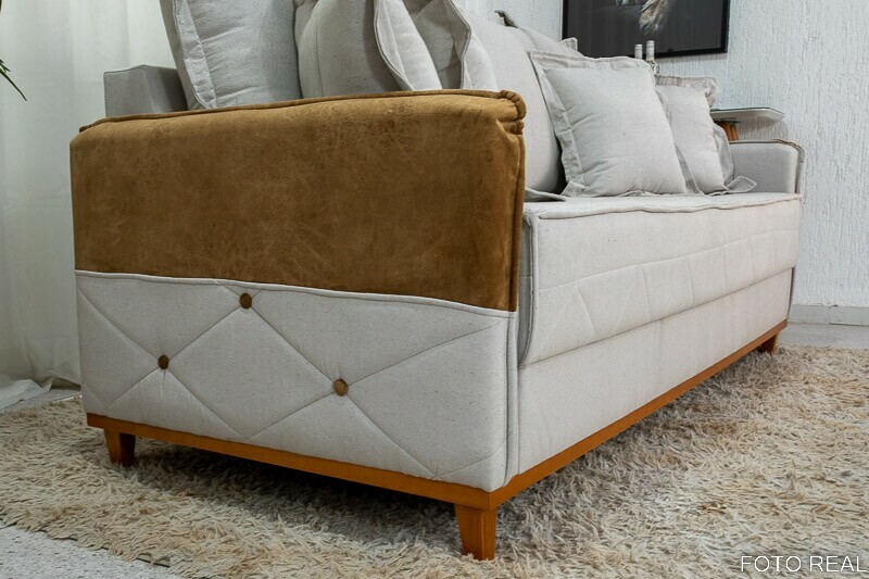 Sofá 3 lugares Vican Larg. 2.00m Linho Bege 5044 Detalhe 05 - Molas Bonnel - Imagem 7