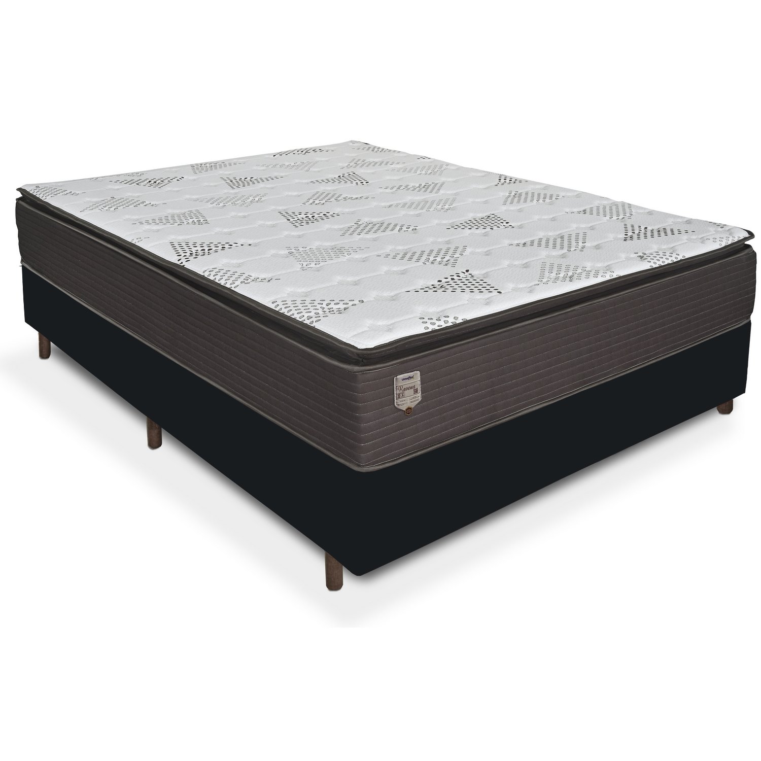 Colchão Casal Ravena D26 + Base Box Casal Simples Corino Preto – UMAFLEX + ALTO NÍVEL CAMAS E COLCHÕES