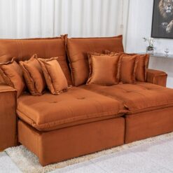 Sofá Retrátil Reclinável Ferrara 2.50m Veludo Terracota D33 e Molas Ensacadas
