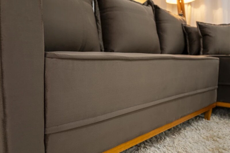 Sofá 3 Lug. Com Chaise Lado Esquerdo Milão Larg. 2.30m Veludo Marrom 815 - Molas Ensacadas - Imagem 4