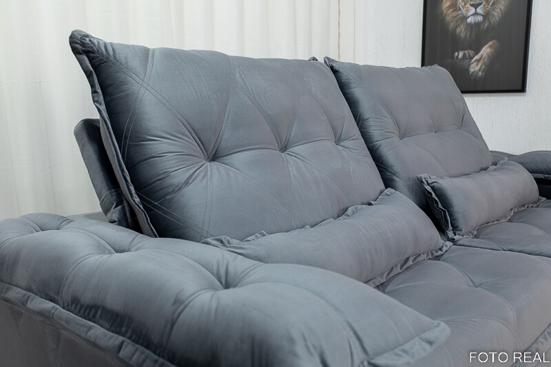 Sofá Retrátil Reclinável Califórnia 2.50m Veludo 526 Cinza - D28 Hiper soft - Imagem 4