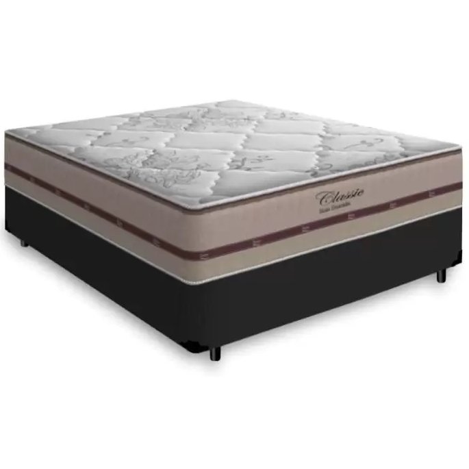 Colchão Casal Classic Ensacadas Bege + Base Box Simples Avalon Preto – ANJOS + AVALON