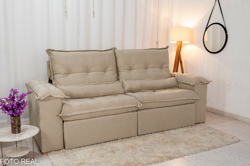 Sofá Retrátil Reclinável Califórnia 2.50m Linho 567 Bege - D28 Hiper soft - Imagem 3