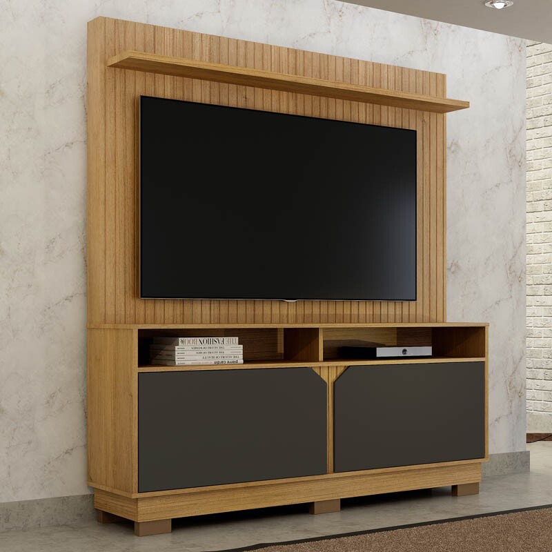 Home Berlim Com Painel Fresado TV até 55 Polegadas Larg. 1.35m Cinamomo/Grafite - Valdemoveis