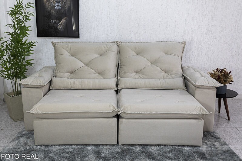 Sofá Retrátil Reclinável Roma Veludo Bege 01 Larg. 2.00m - D28 Soft - Imagem 9