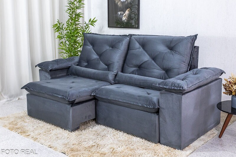 Sofá Retrátil Reclinável 2.30m Roma Veludo Cinza 20 - D28 Soft - Imagem 3