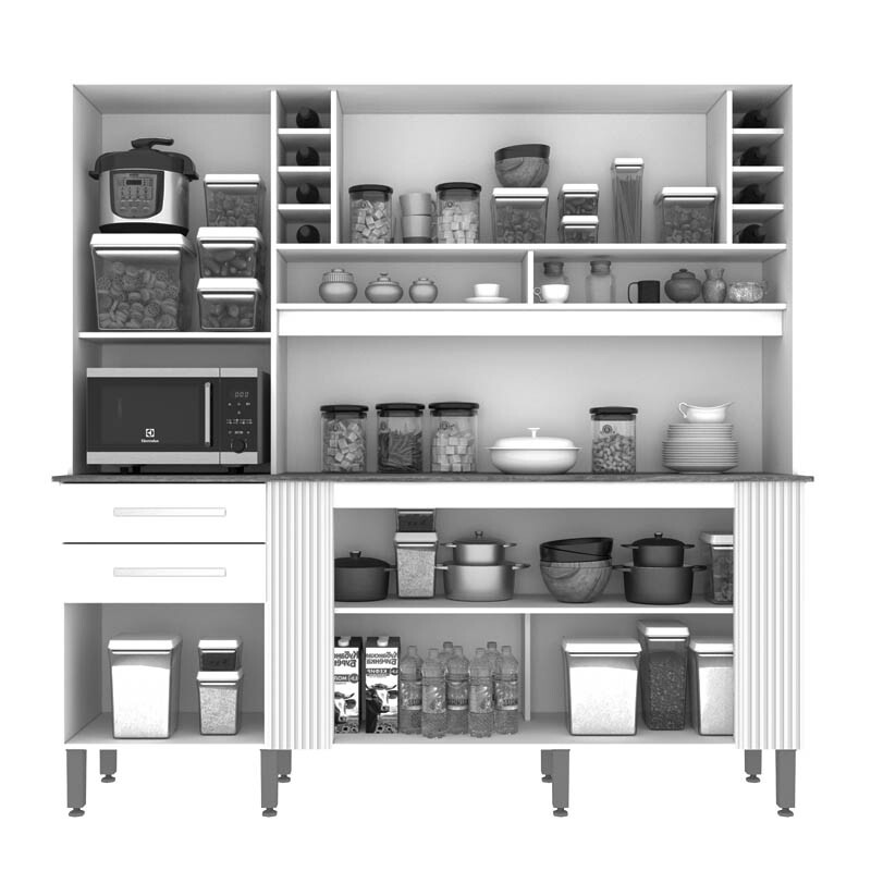 Armário de Cozinha Catar 6 Portas 2 Gavetas Larg. 2.00m Cinamomo/Off White Sallêto - Imagem 2
