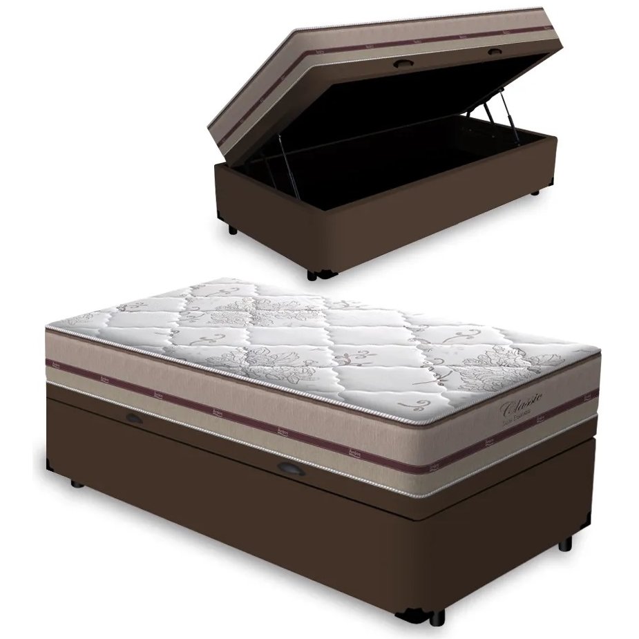 Colchão Solteiro Classic Ensacadas AG D70 Bege + Base Baú Biostar Marrom – ANJOS + BIOSTAR