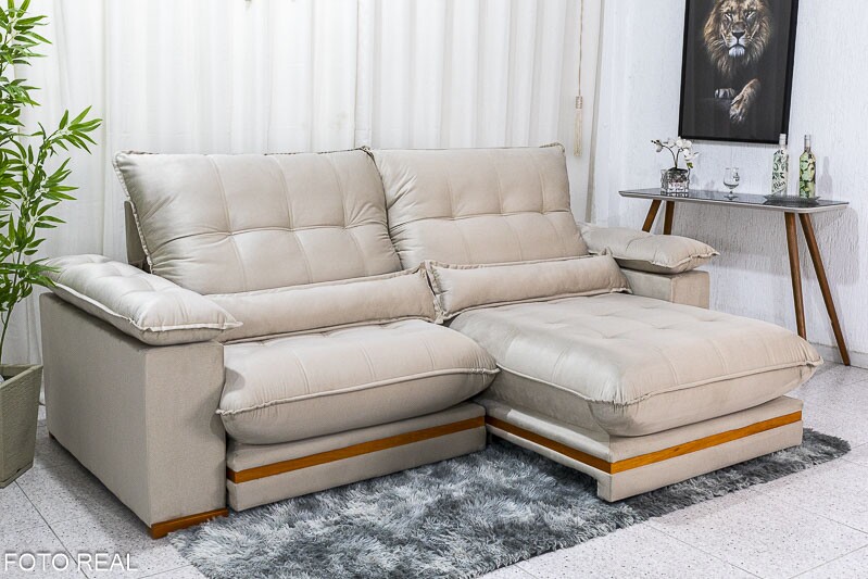Sofá Retrátil Reclinável Ibis Veludo Bege 818 Larg. 2.30m - D33 e Molas Ensacadas
