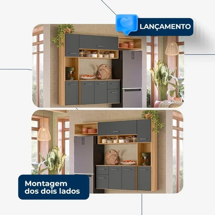 Cozinha Suspensa Becca 1,809 m Freijó/Chumbo - NICIOLI - Imagem 3