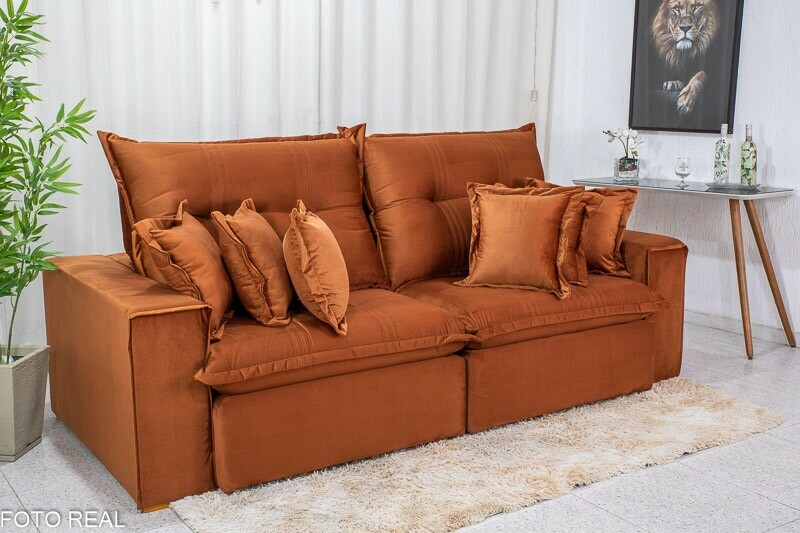 Sofá Retrátil Reclinável Ferrara 2.50m Veludo Terracota D33 e Molas Ensacadas - Imagem 3