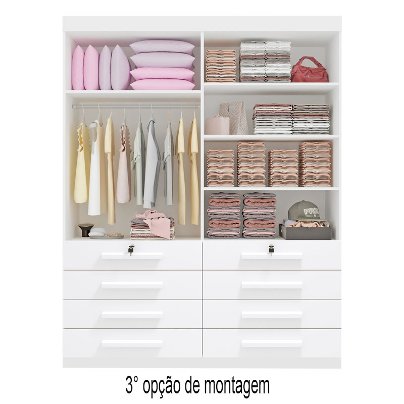 Guarda-Roupa Solteiro Mônaco 4 Portas 8 Gavetas Branco Larg. 1.60m D Doro - Imagem 4