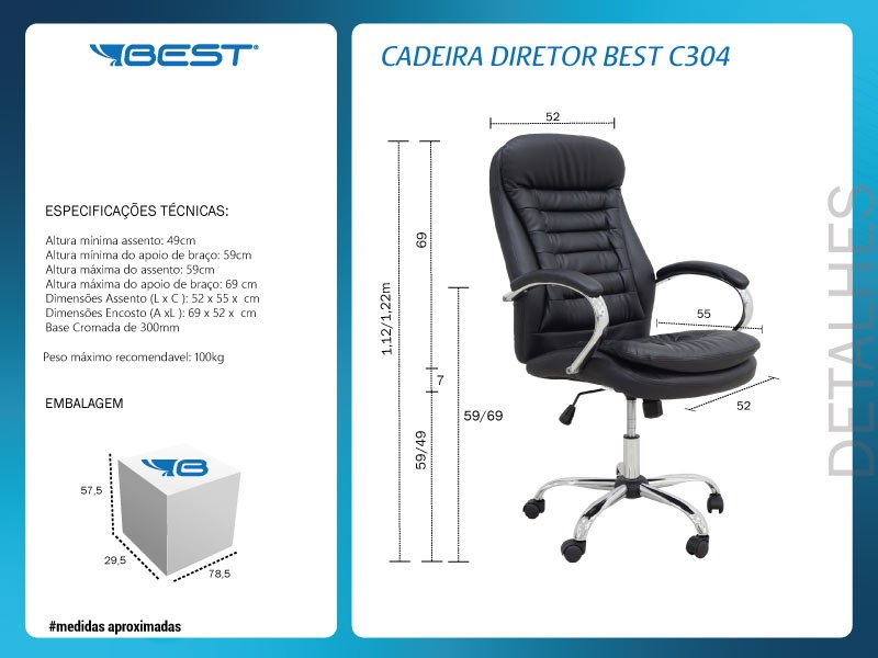 Cadeira Presidente Best C304 Preto - BEST - Imagem 6