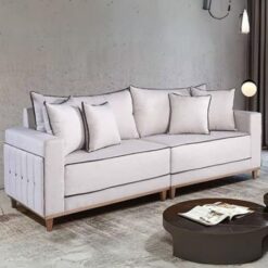 Sofá Living Montes Claros 3048 2,16 m Linho Bege 2119 - LUFER ESTOFADOS
