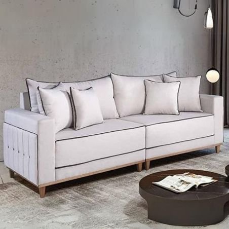 Sofá Living Montes Claros 3048 2,16 m Linho Bege 2119 - LUFER ESTOFADOS