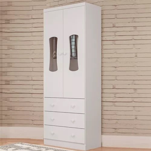 Guarda-Roupa 2 Portas Luna New Branco Brilho - PEROBA MÓVEIS