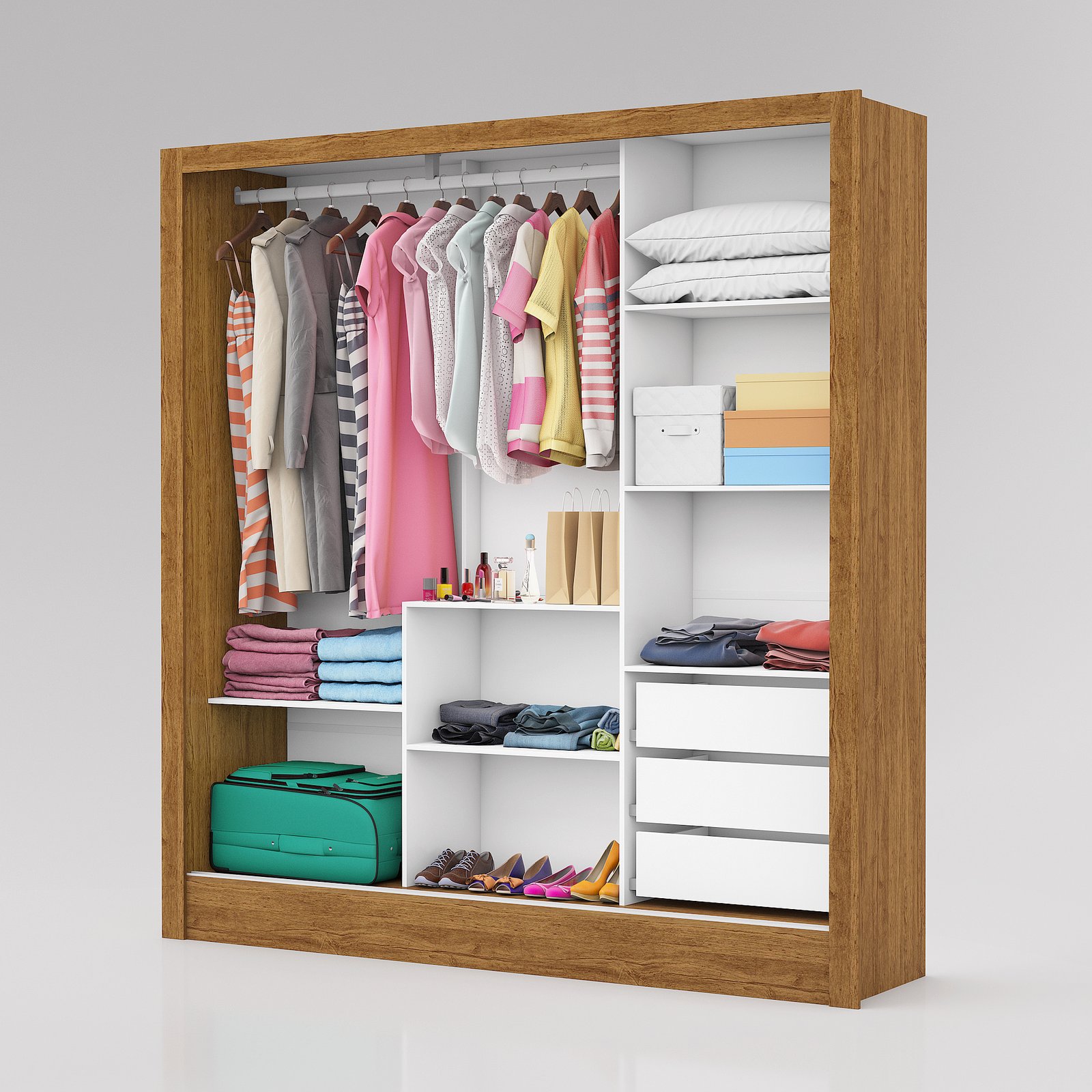 Guarda-Roupa 3 Portas Dubai/Santiago (Sem espelho) Cinamono/Branco – CARIOCA MÓVEIS - Imagem 3