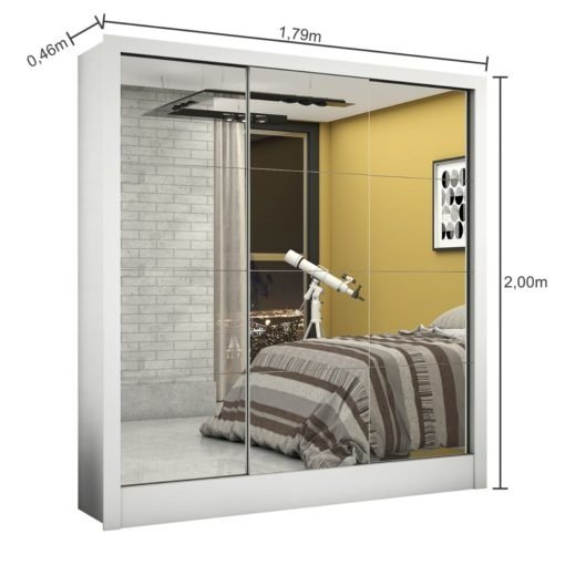 Guarda-Roupa Dubai/Santiago Premium(3 Portas espelhadas) 1,79 m Branco - CARIOCA MÓVEIS - Imagem 4