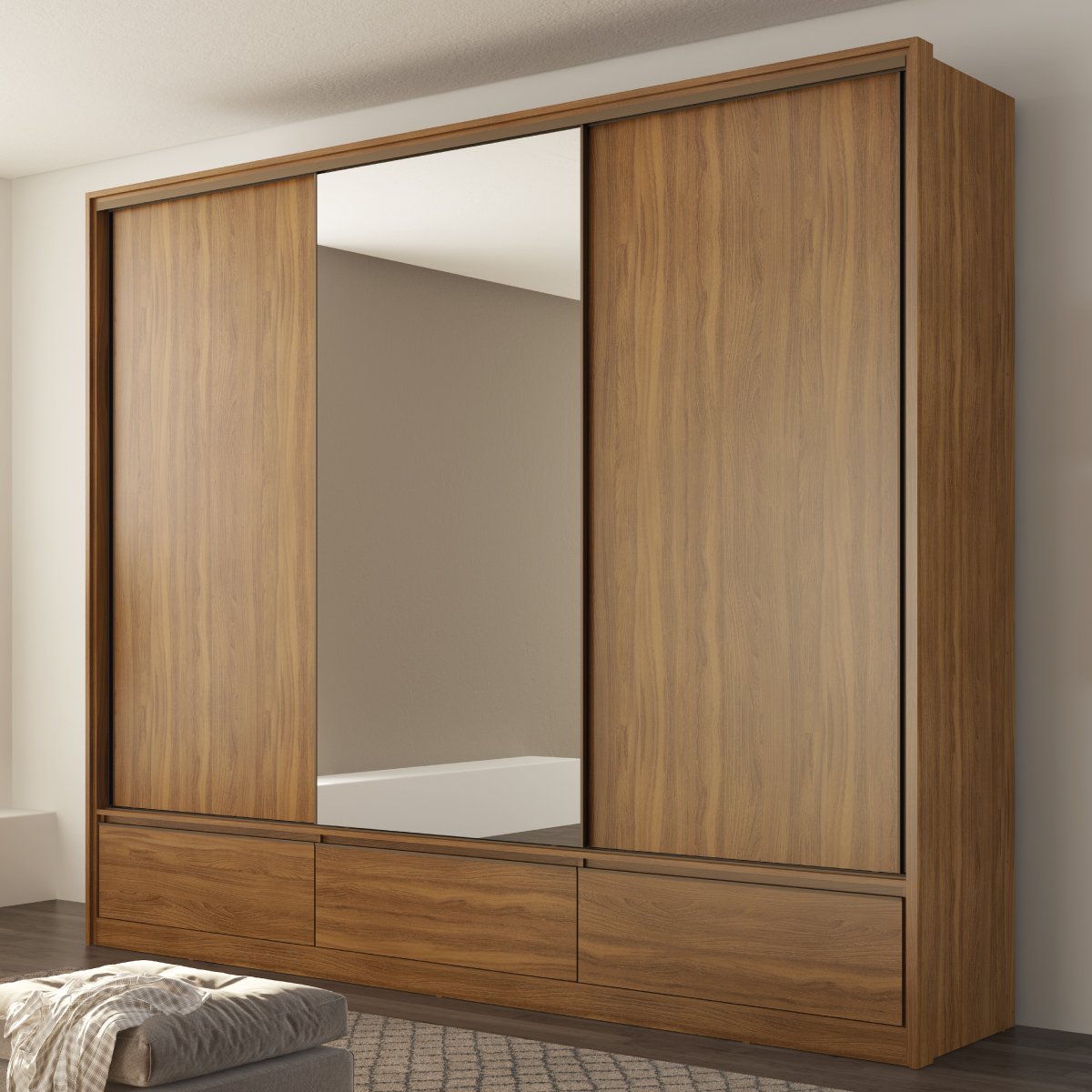 Guarda-Roupa 3 Portas Lounge 2,67 m Nogueira Touch/Nude Prime TX - DEMÓBILE - Imagem 3