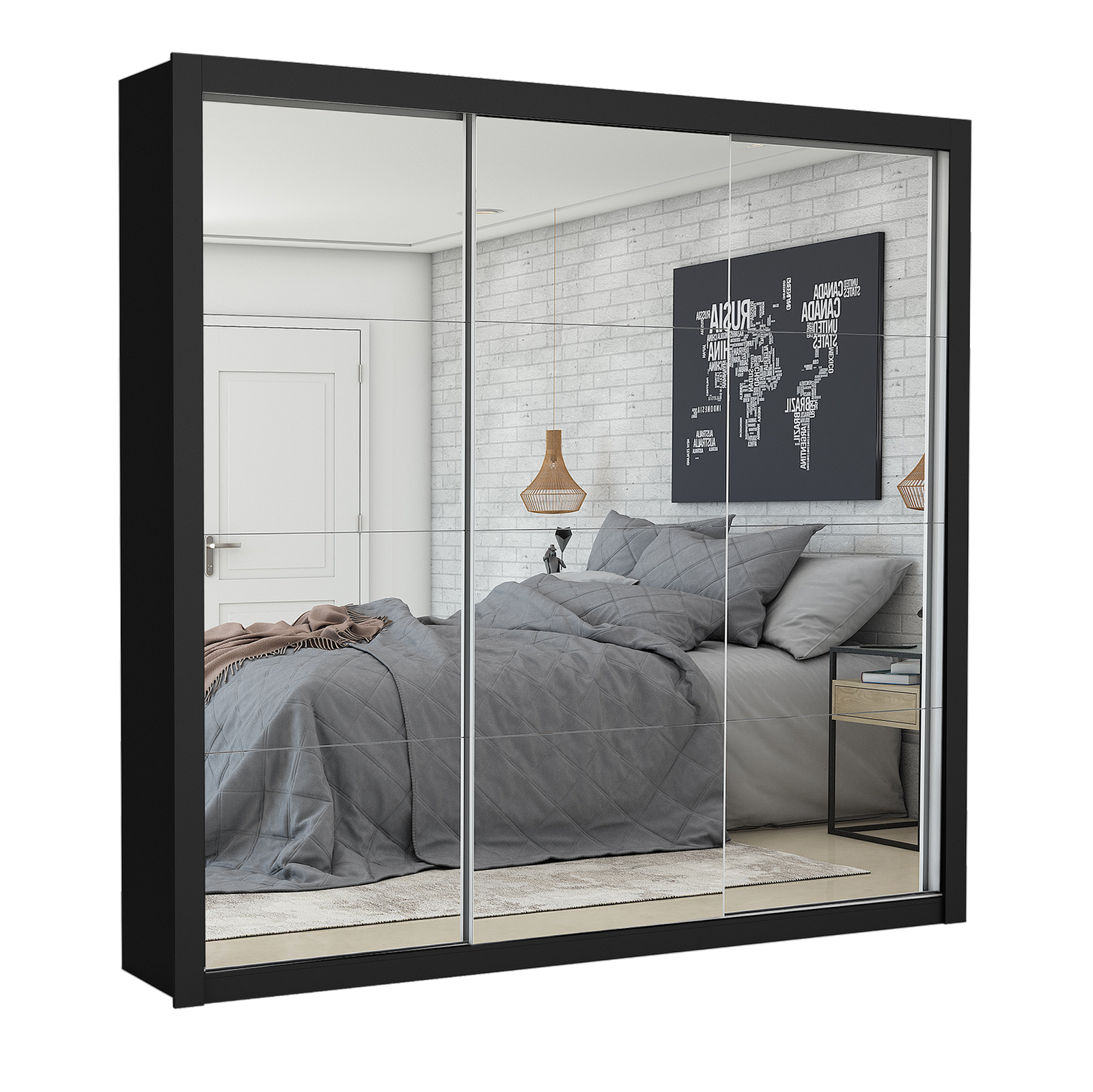 Guarda-Roupa Veneza/Clara/Berlim Premium (3 Portas espelhadas) 1,855 m Preto – CARIOCA MÓVEIS - Imagem 2