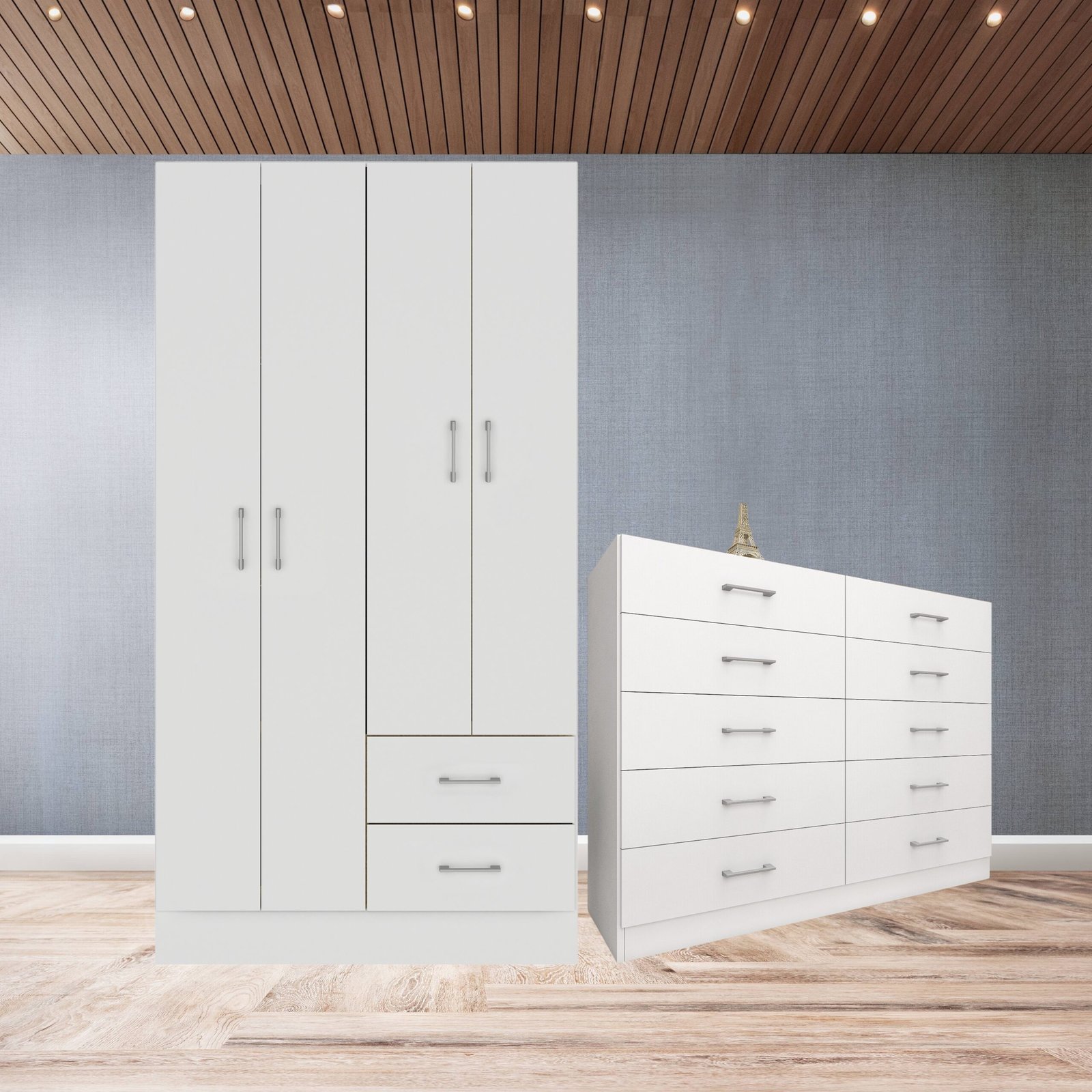 Guarda-Roupa 4 Portas Panamá 4002 + Cômoda 10 Gavetas Caribe Branco – FELLICCI