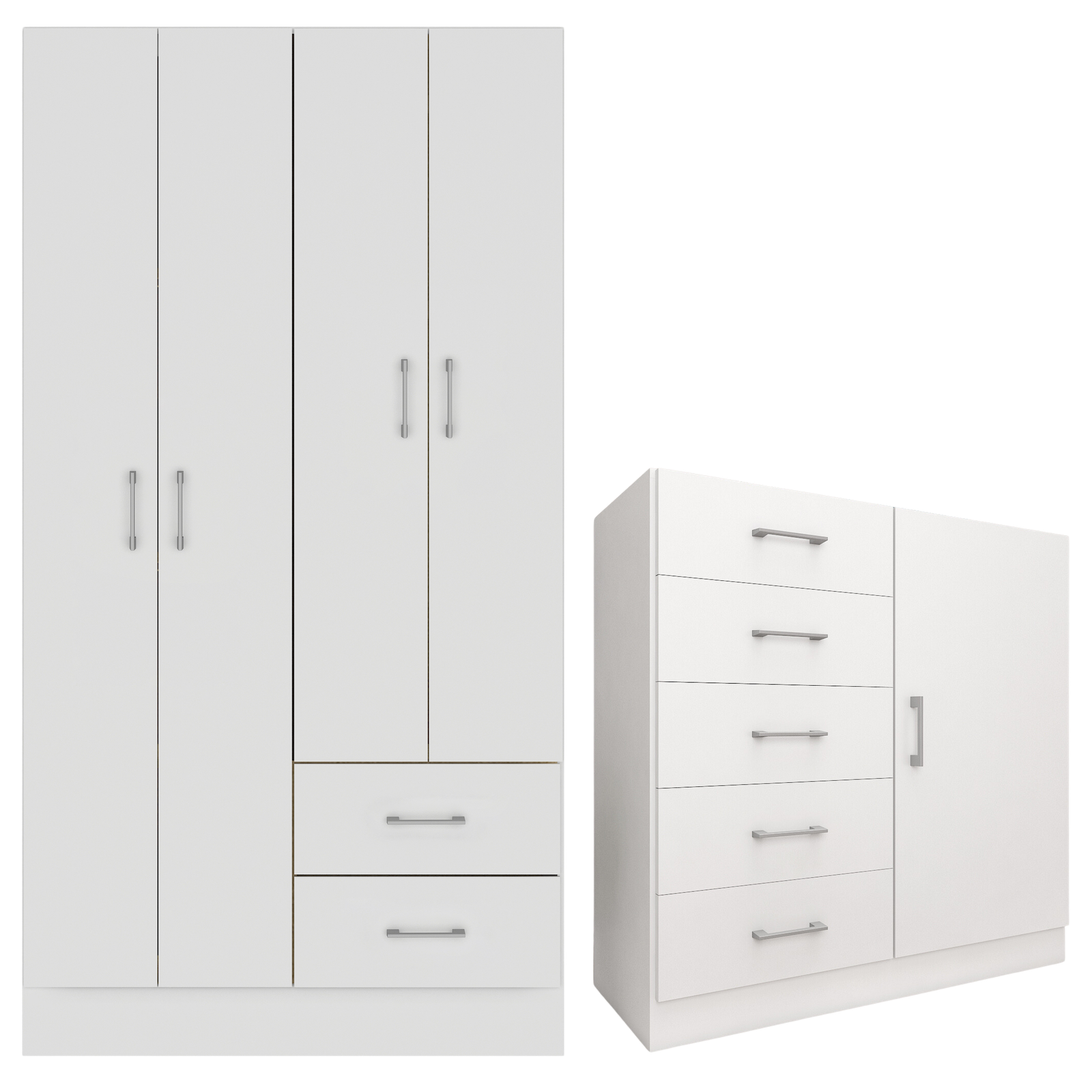 Guarda-Roupa 4 Portas Panamá 4002 + Cômoda 5 Gavetas Sapateira Miami Branco - FELLICCI - Imagem 2