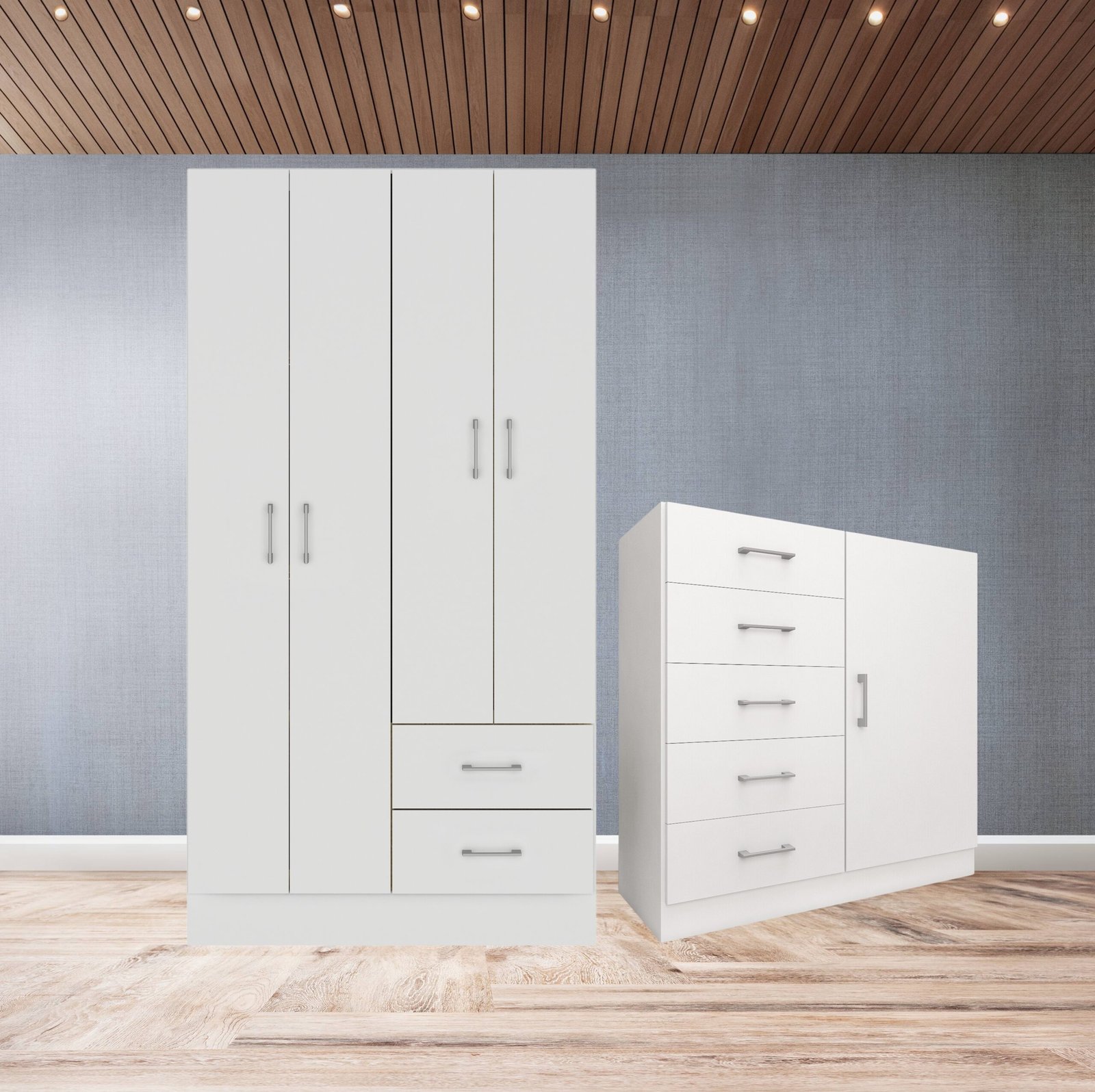 Guarda-Roupa 4 Portas Panamá 4002 + Cômoda 5 Gavetas Sapateira Miami Branco - FELLICCI