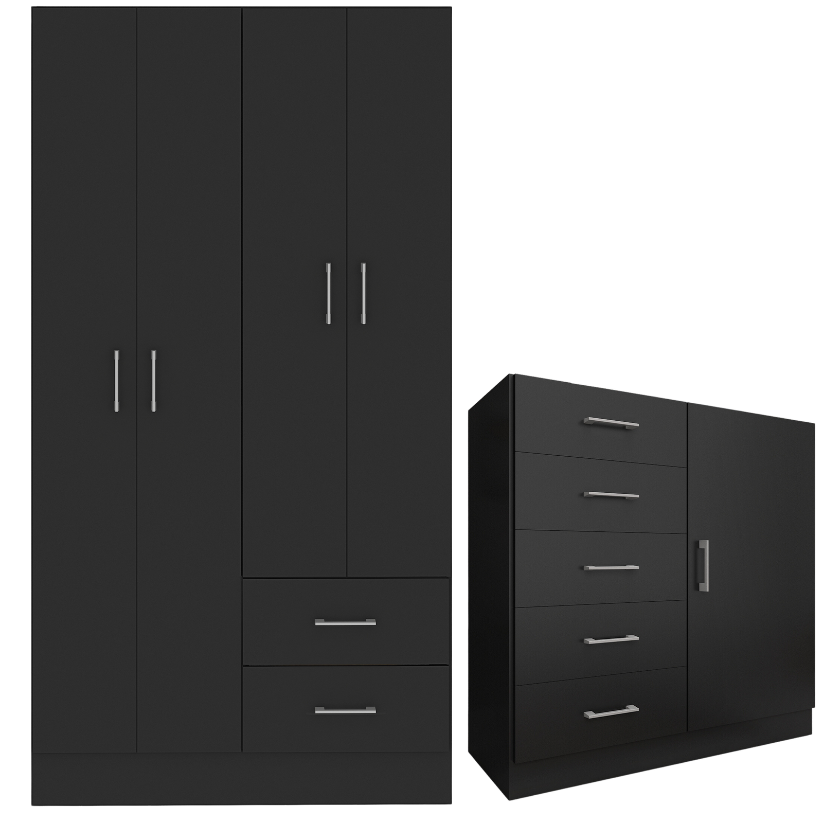 Guarda-Roupa 4 Portas Panamá 4002 + Cômoda 5 Gavetas Sapateira Miami Preto - FELLICCI - Imagem 2