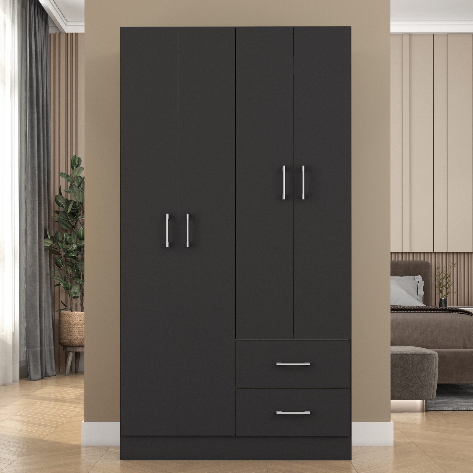 Guarda-Roupa 4 Portas Panamá 4002 0,90 m Preto - FELLICCI